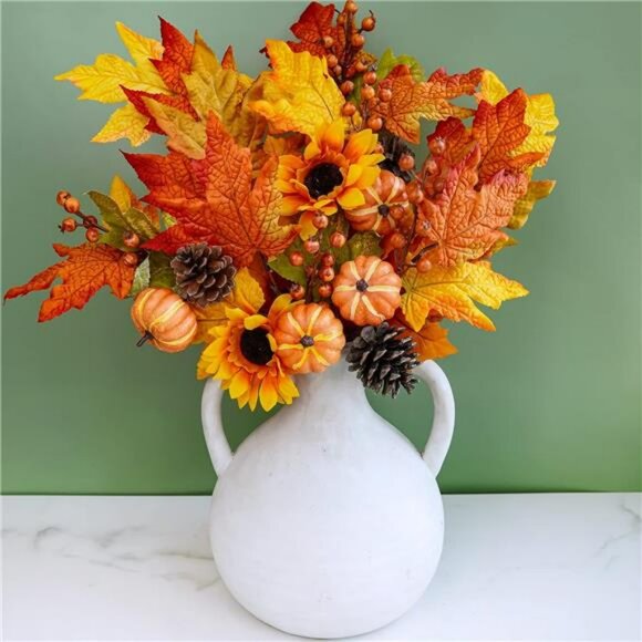 8pcs artificial fall picks maple leaf branches pumpkins sunflowers pine cones de - Picture 5 of 8